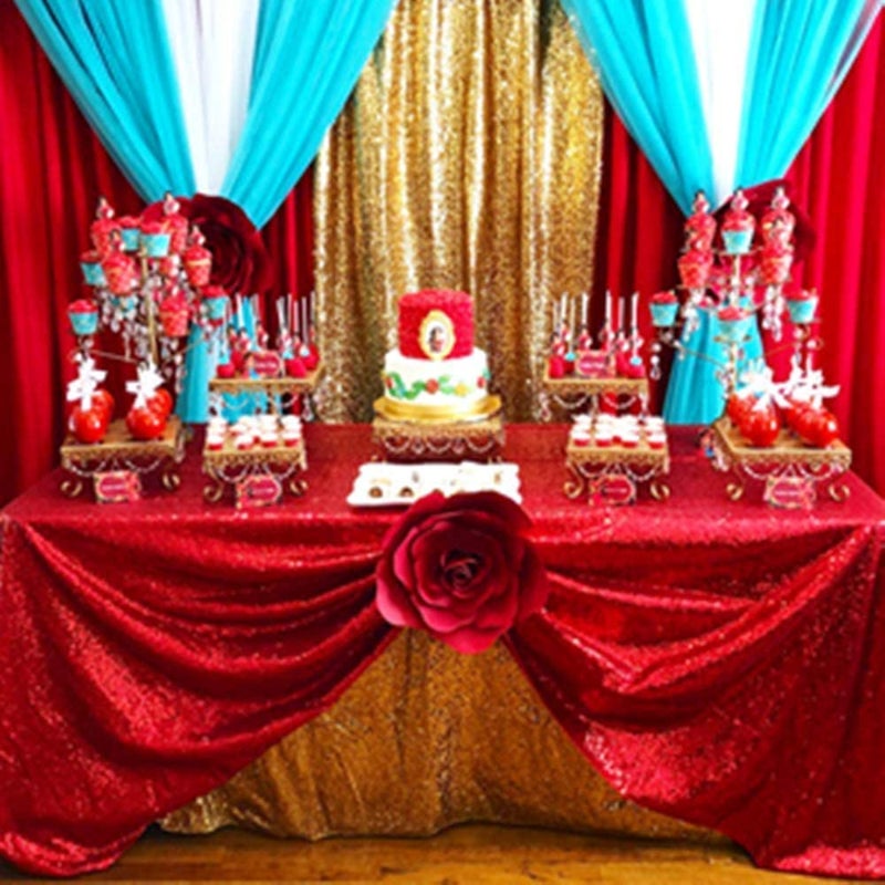 B.Cool B-COOL Rectangle Sequin Tablecloth Christmas Red Table Cloth 60x102inch Seamless Wedding Red Sequin Fabric Linens Overlay for Mother's Day Valentines Decoration - Image 2